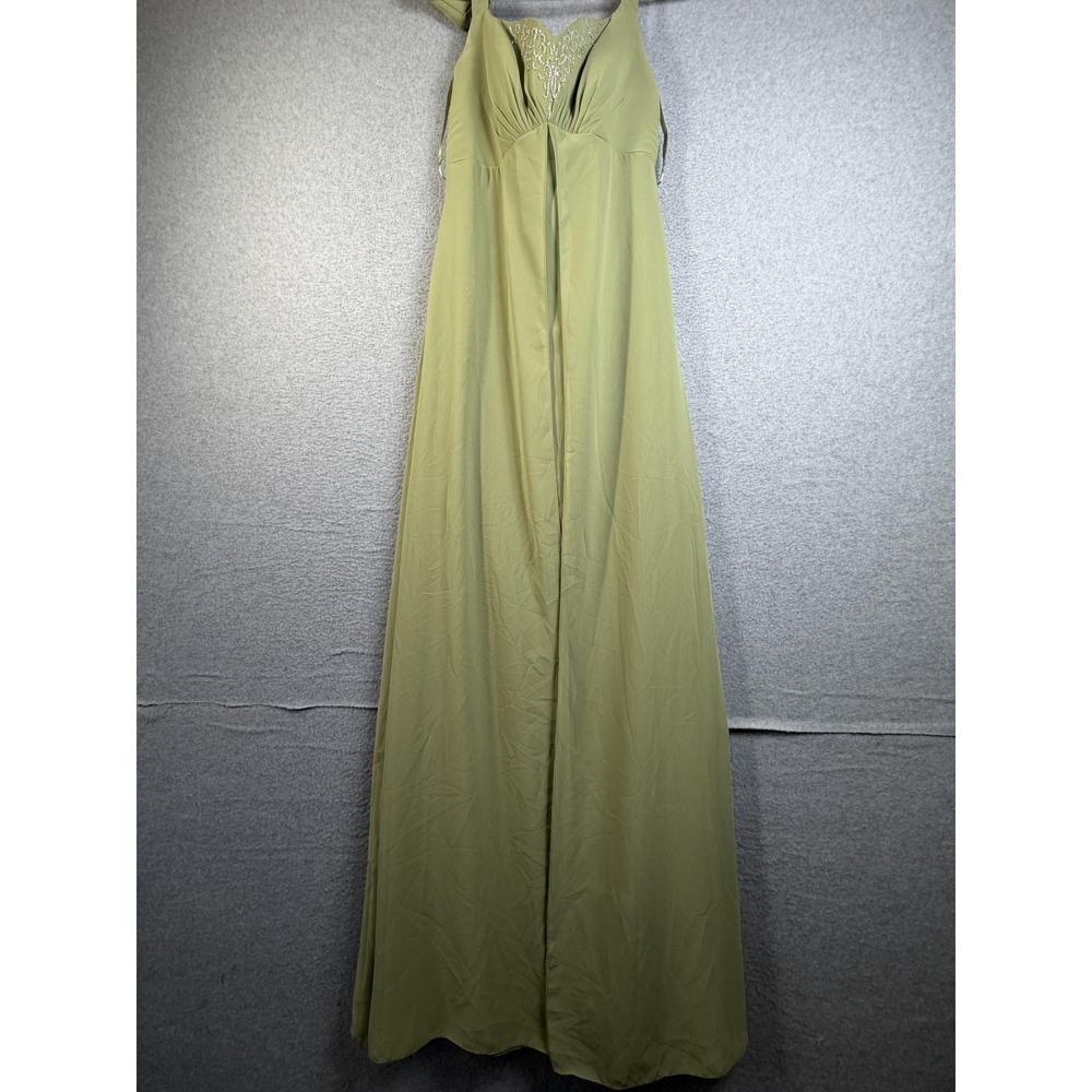Modern Maids Dress Womens 8 Green Beaded V Neck Chiffon Maxi Formal Gown Wedding